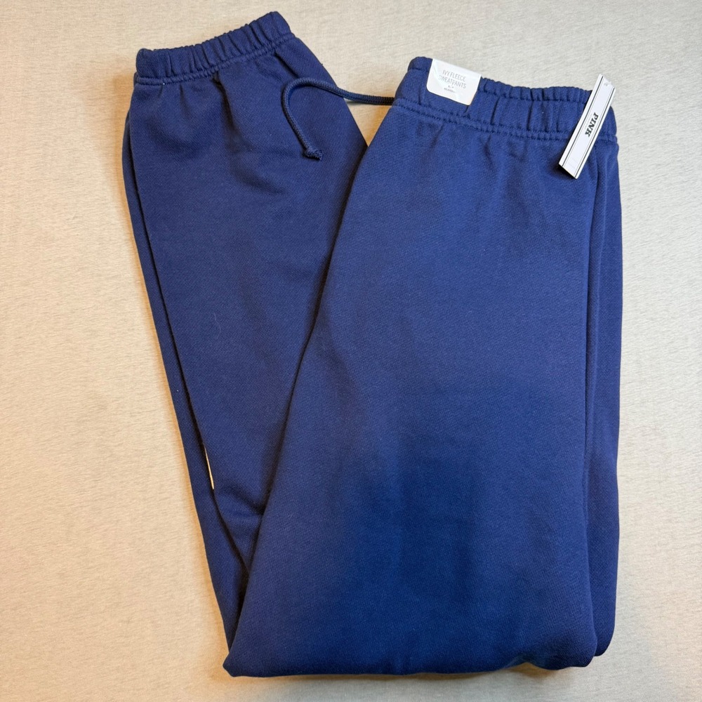 NEW Victoria's Secret PINK Ivy Fleece Sweatpants Navy Relaxed Fit Joggers Medium